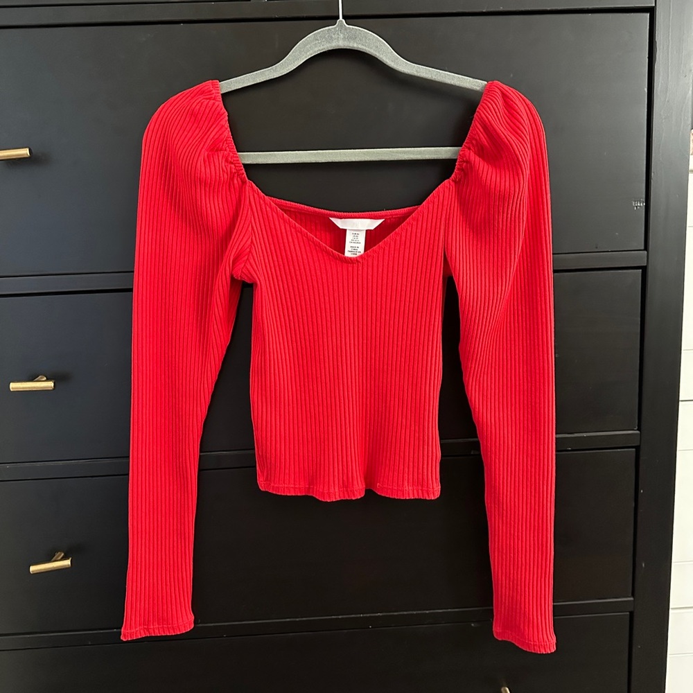 H&M Scarlet Ribbed Long Sleeve Top